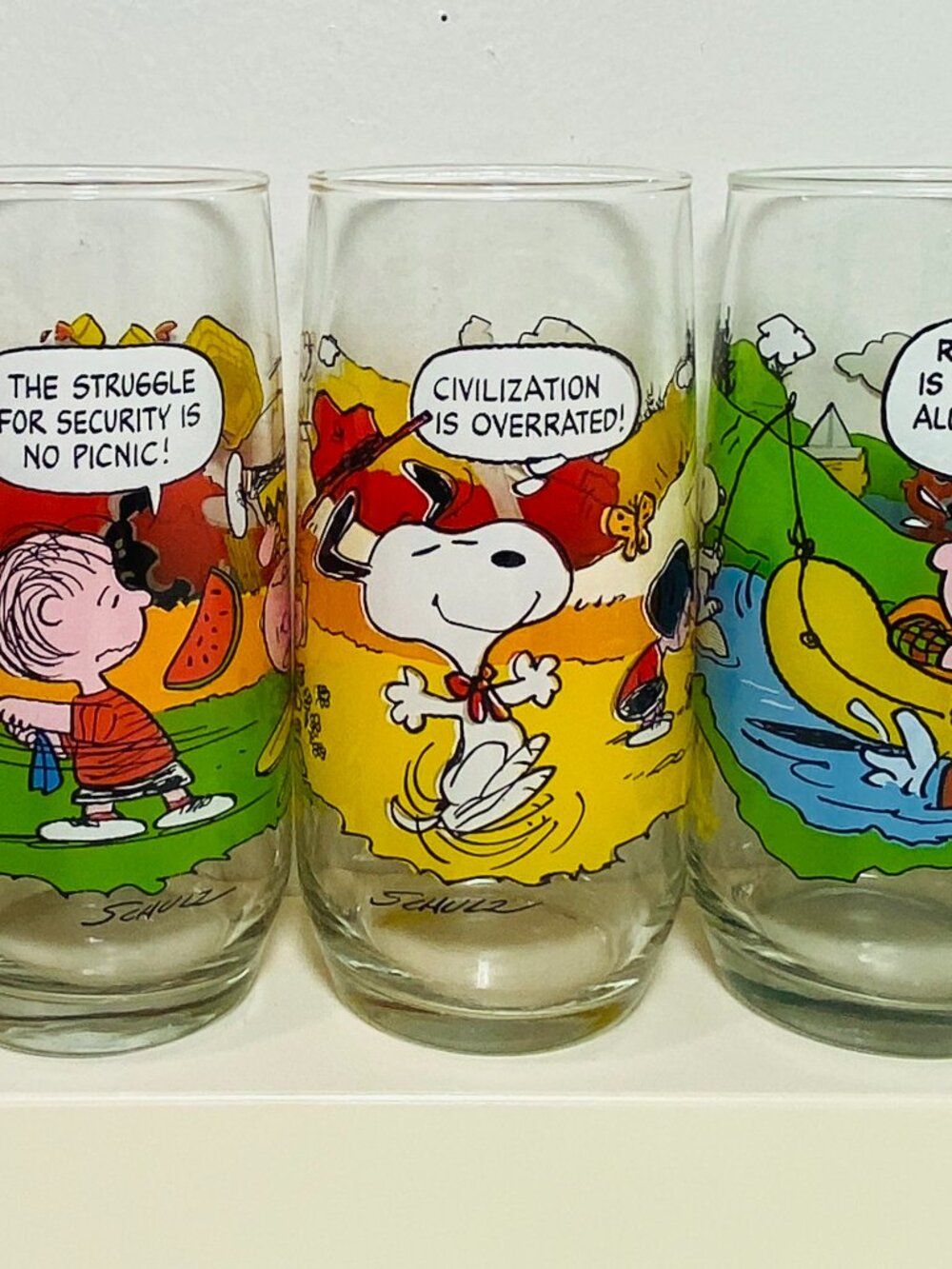 Set of 5 VNTG Camp Snoopy Collection McDonalds Glass Tumblers 1983 Charlie Brown
